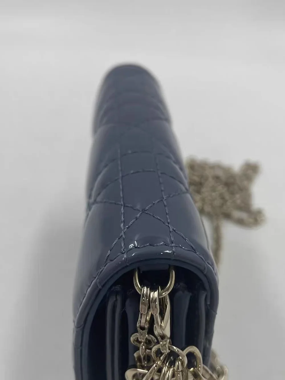Lady Dior 5- Gusset Card Holder With Chain in Blue
